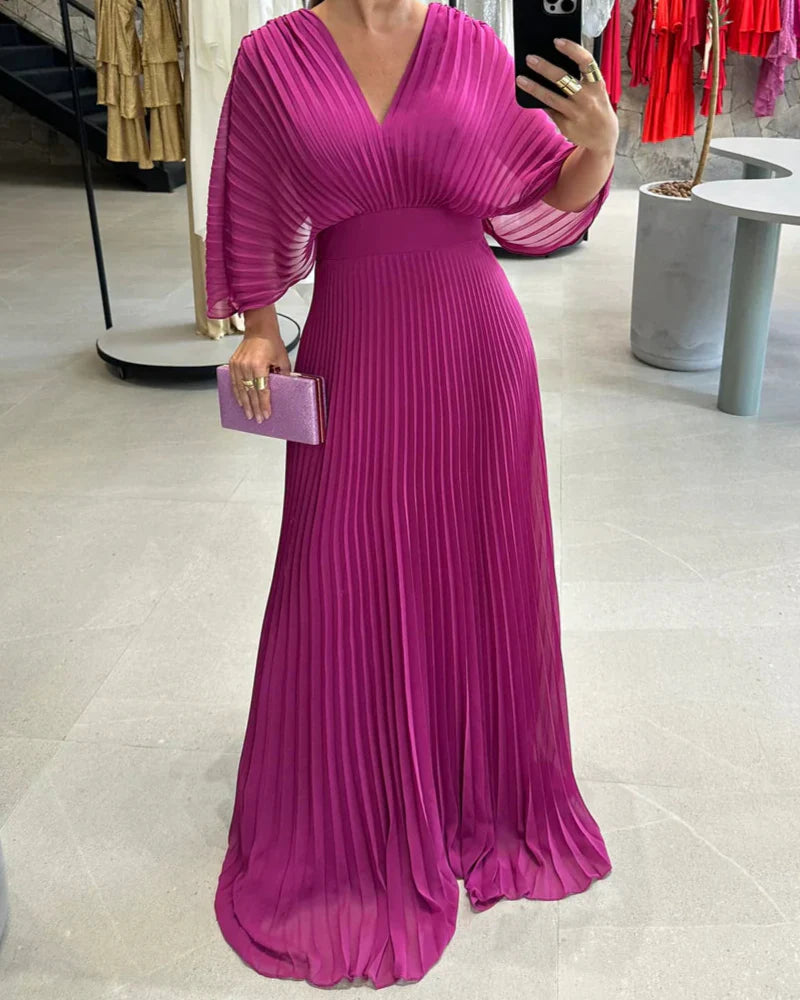 Athena™ - Elegantes Plissee-Maxikleid mit V-Ausschnitt
