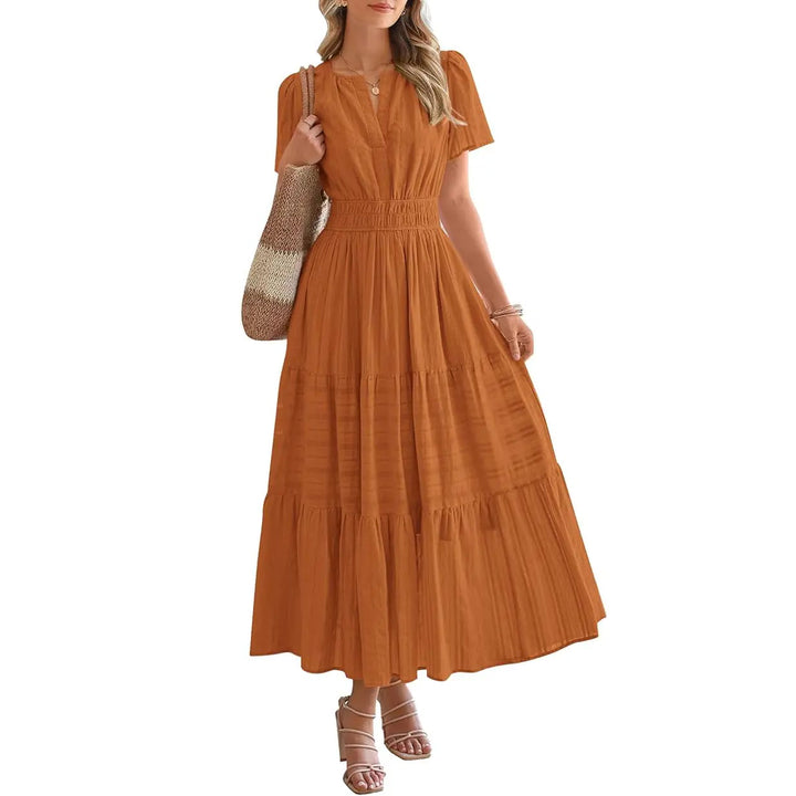 Maxikleid – Leichtes Sommerkleid mit Taschen - Brown Orange