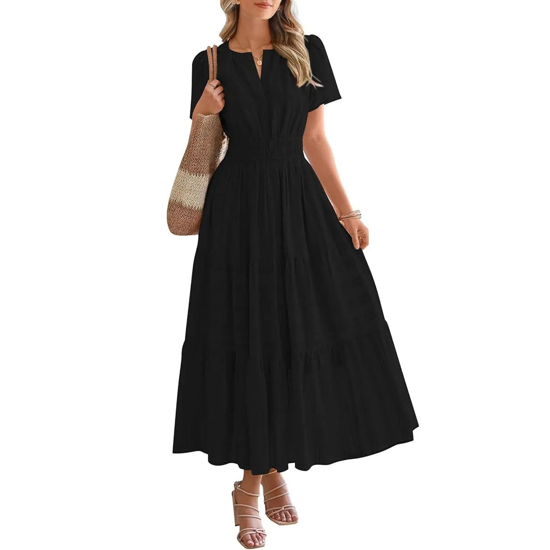 Maxikleid – Leichtes Sommerkleid mit Taschen - Black