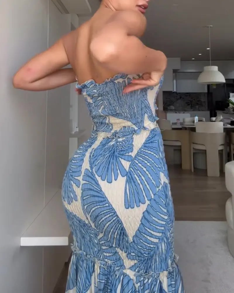 Maxikleid – Tropical Floral mit Smok-Bund - Lifestyle