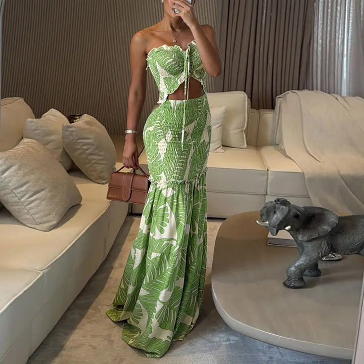 Maxikleid – Tropical Floral mit Smok-Bund - Lifestyle