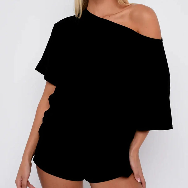 Loungewear-Set – Off-Shoulder Top &amp; Shorts - Black