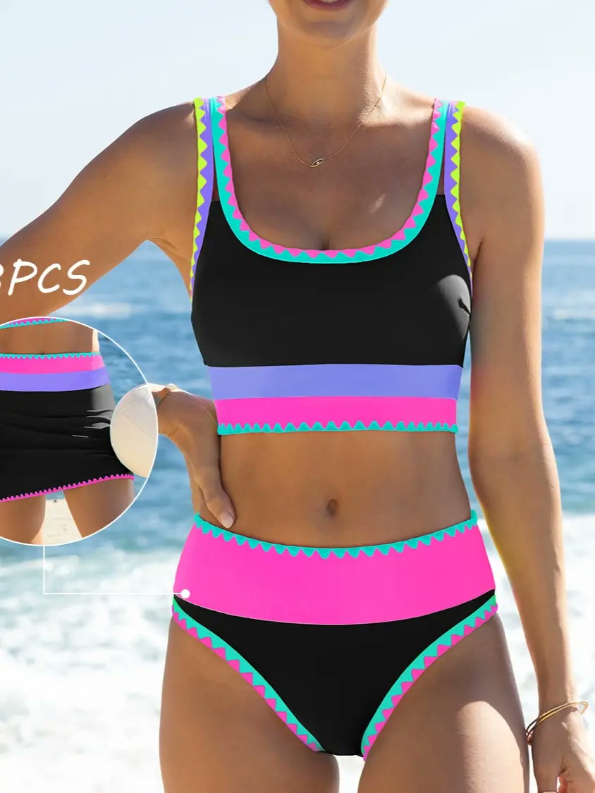 Florentina™ - Sportliches 3-Teiler Bikini-Set - Neon Schwarz