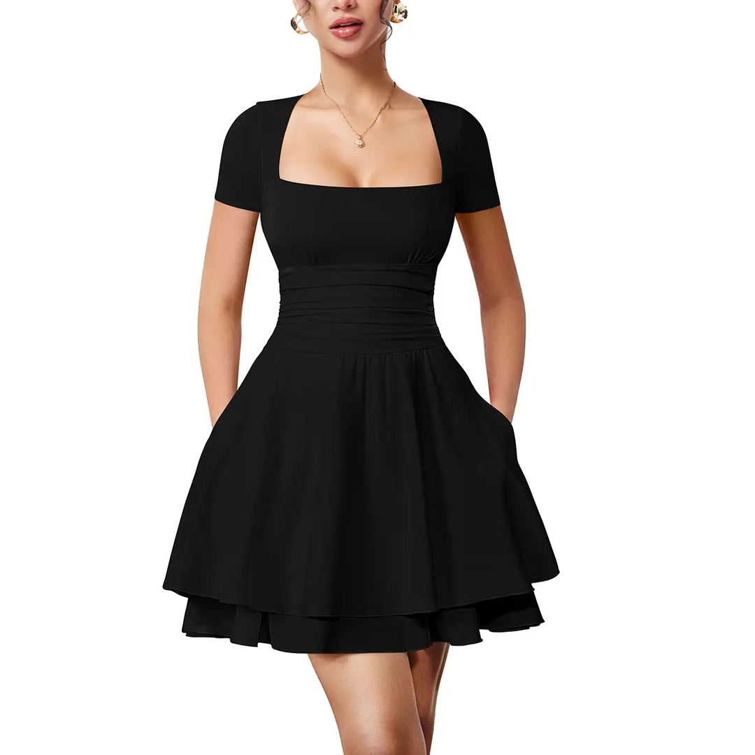 Minikleid – Carré-Ausschnitt mit Rüschensaum - Black