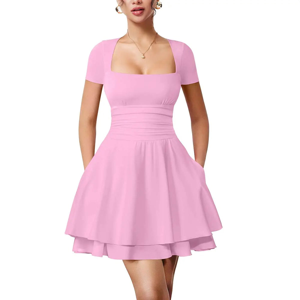 Minikleid – Carré-Ausschnitt mit Rüschensaum - Pink