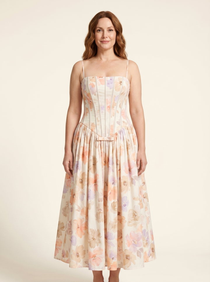 Romina™ - Romantisches Korsage-Midikleid mit Pastell-Blüten