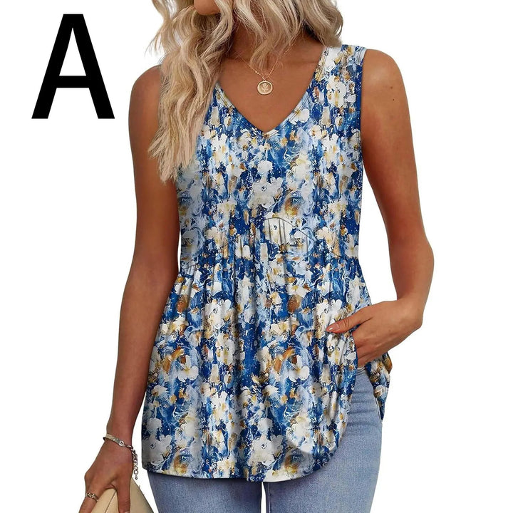 Peplum-Top – Fließendes ärmelloses Sommertop - H-blue Yellow Floral