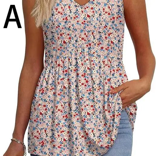 Peplum-Top – Fließendes ärmelloses Sommertop - P-pink Floral