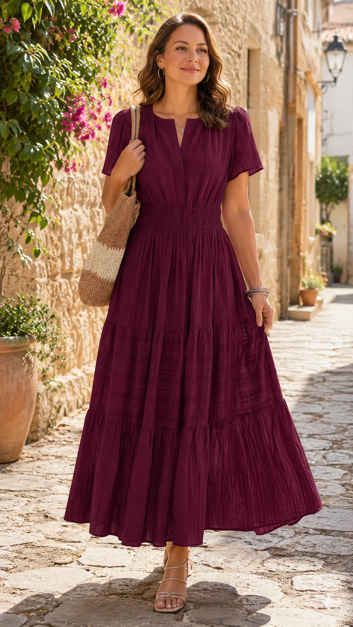Maxikleid – Leichtes Sommerkleid mit Taschen - Wine Red getragen