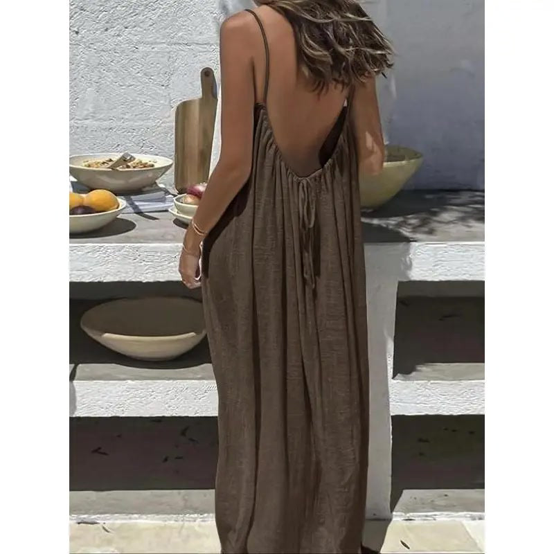 Sommerkleid – Ärmelloses Cami-Maxikleid - brown