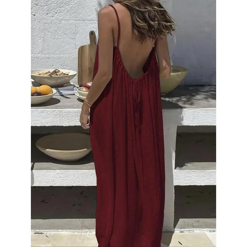 Sommerkleid – Ärmelloses Cami-Maxikleid - Burgundy
