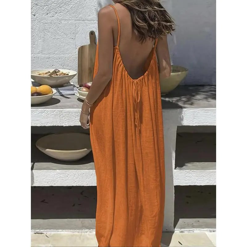 Sommerkleid – Ärmelloses Cami-Maxikleid - Bright Orange