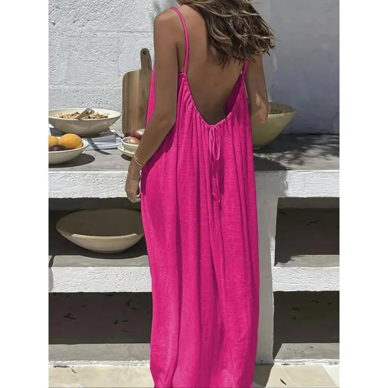 Sommerkleid – Ärmelloses Cami-Maxikleid - Hot Pink