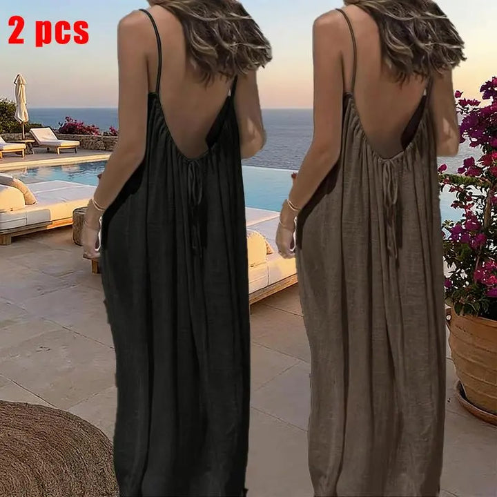Sommerkleid – Ärmelloses Cami-Maxikleid - 2pcs black/brown