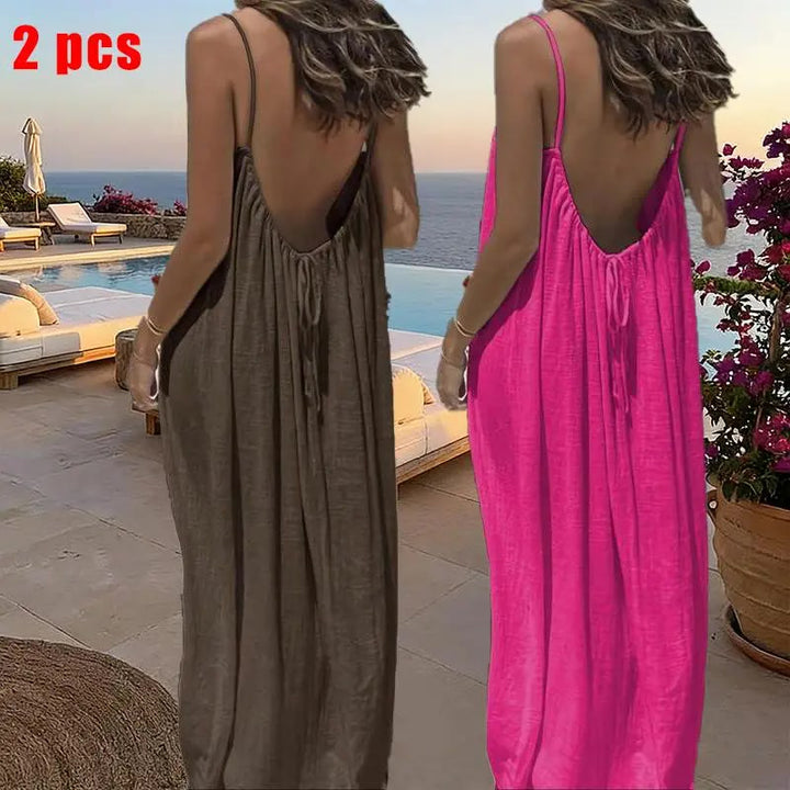 Sommerkleid – Ärmelloses Cami-Maxikleid - 2pcs brown/hot Pink