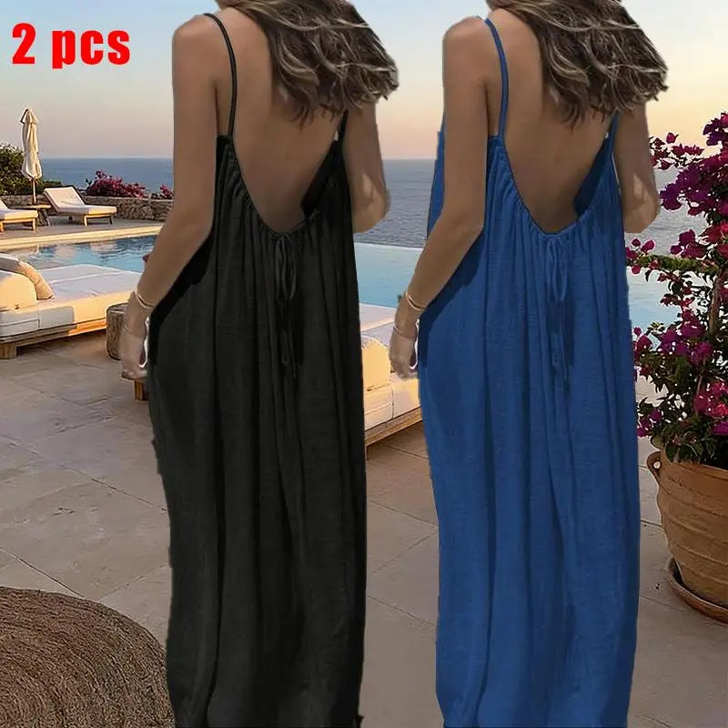 Sommerkleid – Ärmelloses Cami-Maxikleid - 2pcs black/Royal Blue