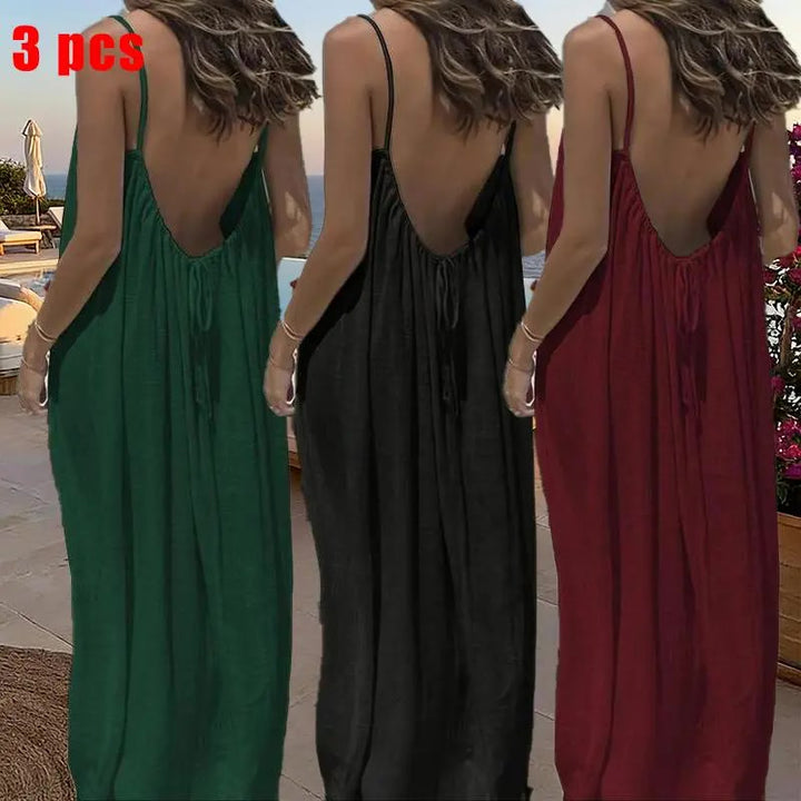 Sommerkleid – Ärmelloses Cami-Maxikleid - 3pcs Dark Green/black/Burgundy