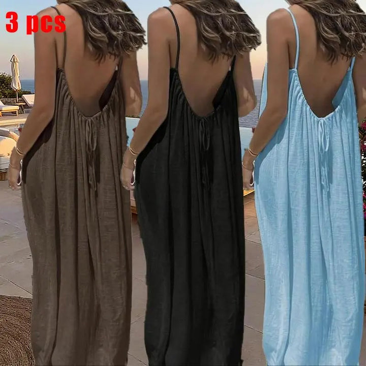 Sommerkleid – Ärmelloses Cami-Maxikleid - 3pcs brown/black/Light Blue